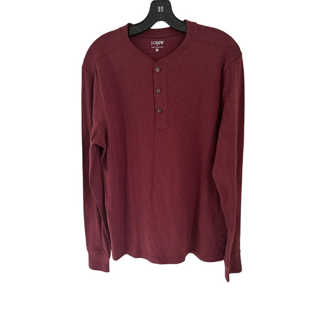 J.CREW Henley Cotton Long Sleeve Burgundy Size Med - Picture 2 of 9